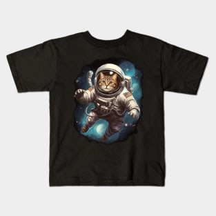 Astronaut Cat In Outter Space Kids T-Shirt